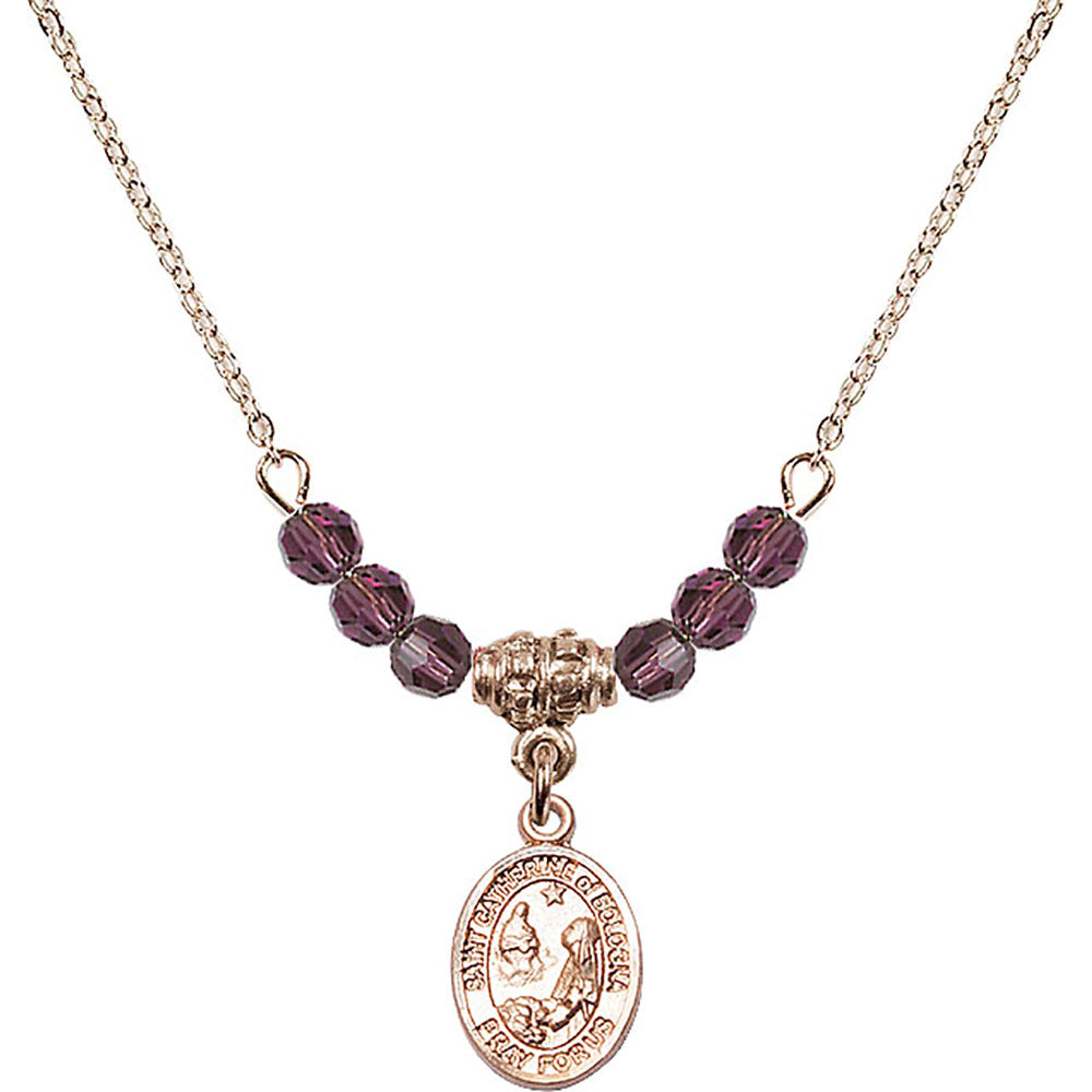 14kt Gold Filled Saint Catherine of Bologna Birthstone Necklace with Amethyst Beads - 9354