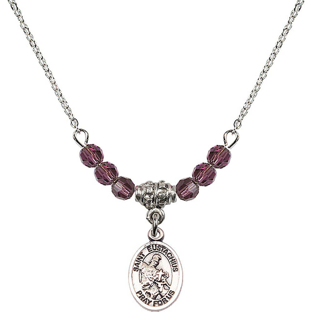 Sterling Silver Saint Eustachius Birthstone Necklace with Amethyst Beads - 9356
