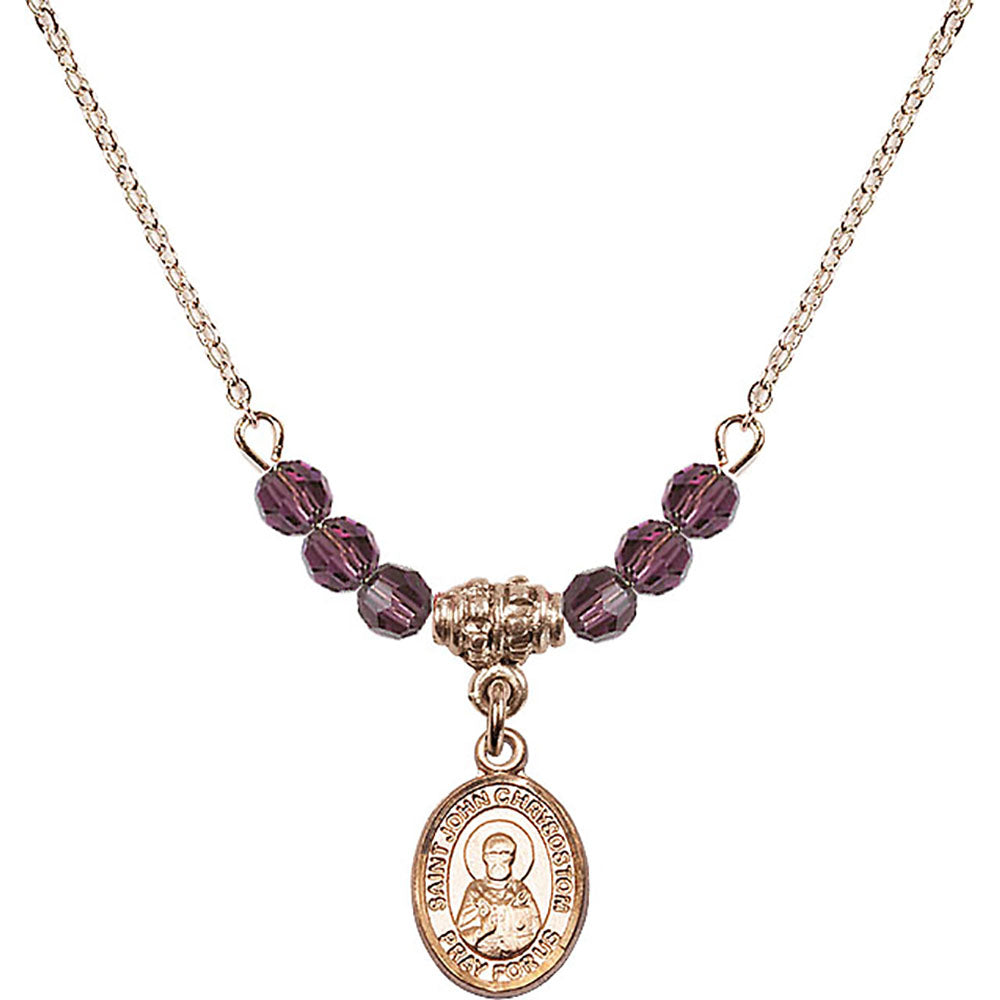 14kt Gold Filled Saint John Chrysostom Birthstone Necklace with Amethyst Beads - 9357