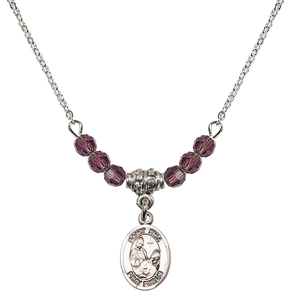 Sterling Silver Saint Fina Birthstone Necklace with Amethyst Beads - 9364