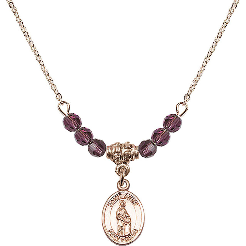 14kt Gold Filled Saint Anne Birthstone Necklace with Amethyst Beads - 9374