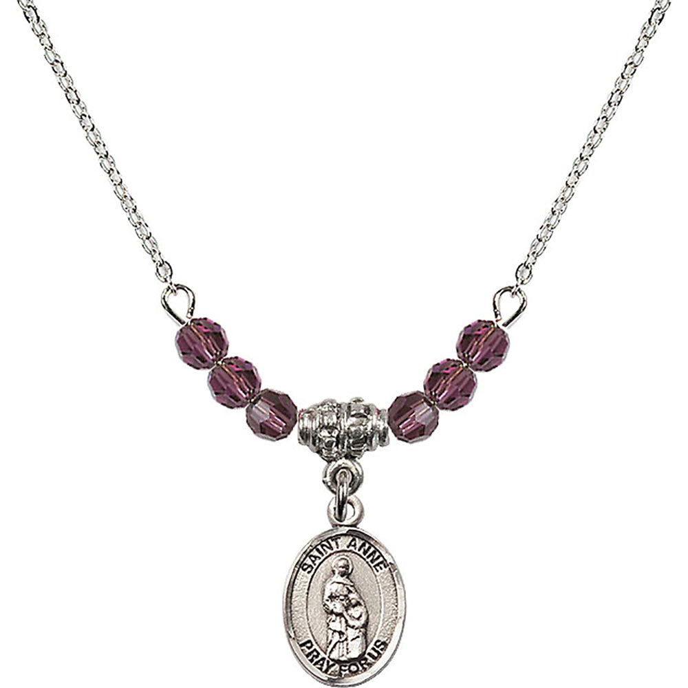 Sterling Silver Saint Anne Birthstone Necklace with Amethyst Beads - 9374