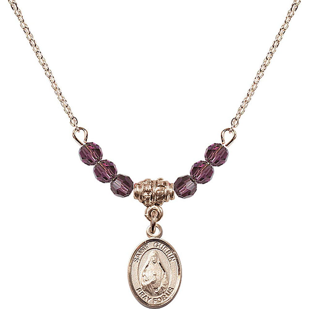14kt Gold Filled Saint Theodora Birthstone Necklace with Amethyst Beads - 9382