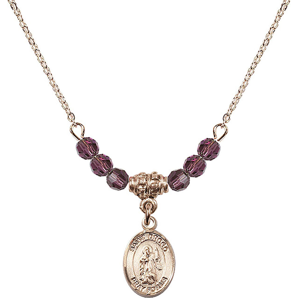 14kt Gold Filled Saint Drogo Birthstone Necklace with Amethyst Beads - 9386