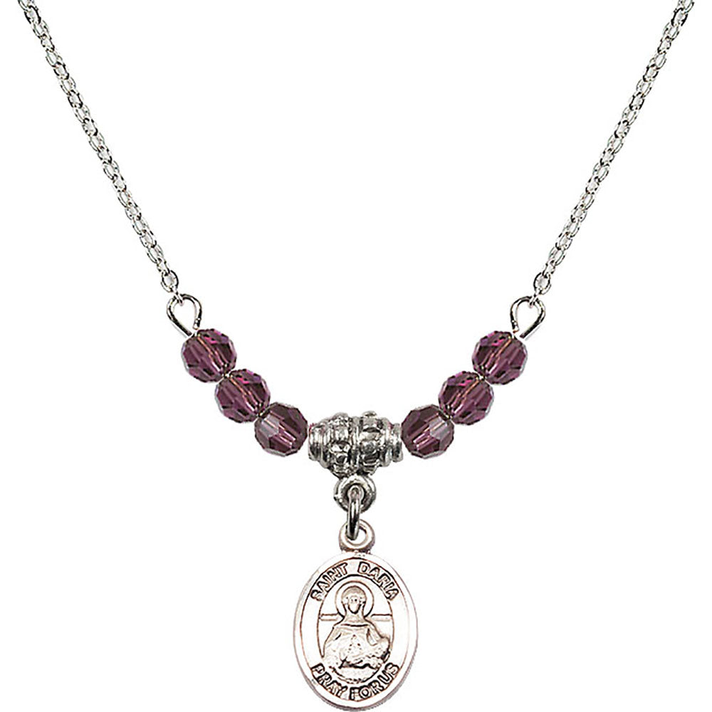 Sterling Silver Saint Daria Birthstone Necklace with Amethyst Beads - 9396