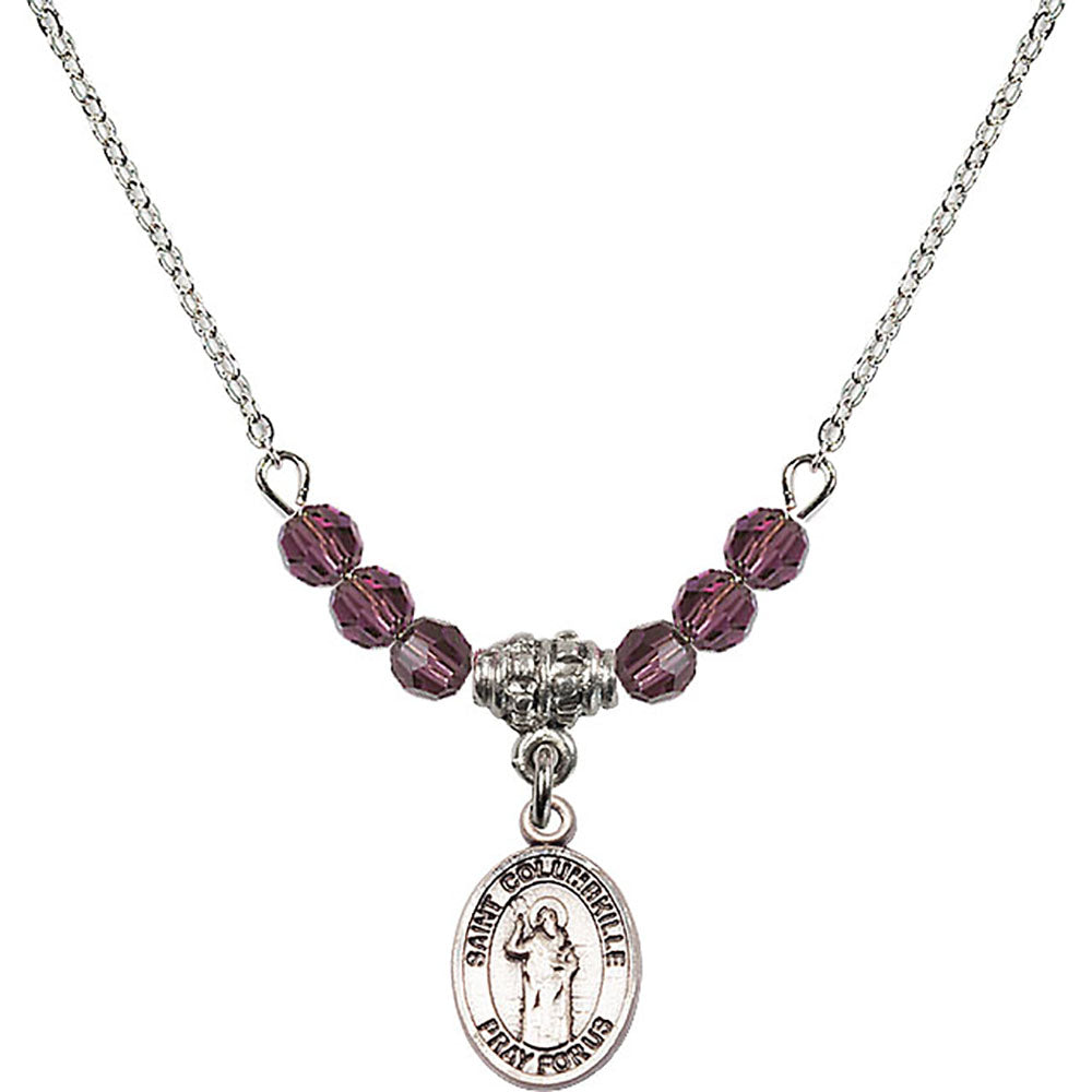 Sterling Silver Saint Columbkille Birthstone Necklace with Amethyst Beads - 9399