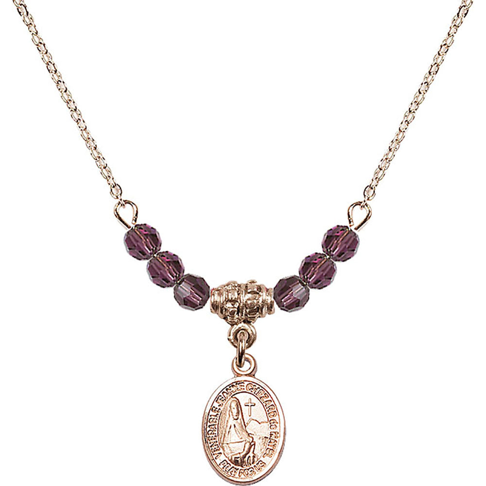14kt Gold Filled Saint Jeanne Chezard de Matel Birthstone Necklace with Amethyst Beads - 9401