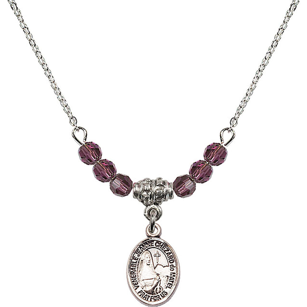 Sterling Silver Saint Jeanne Chezard de Matel Birthstone Necklace with Amethyst Beads - 9401