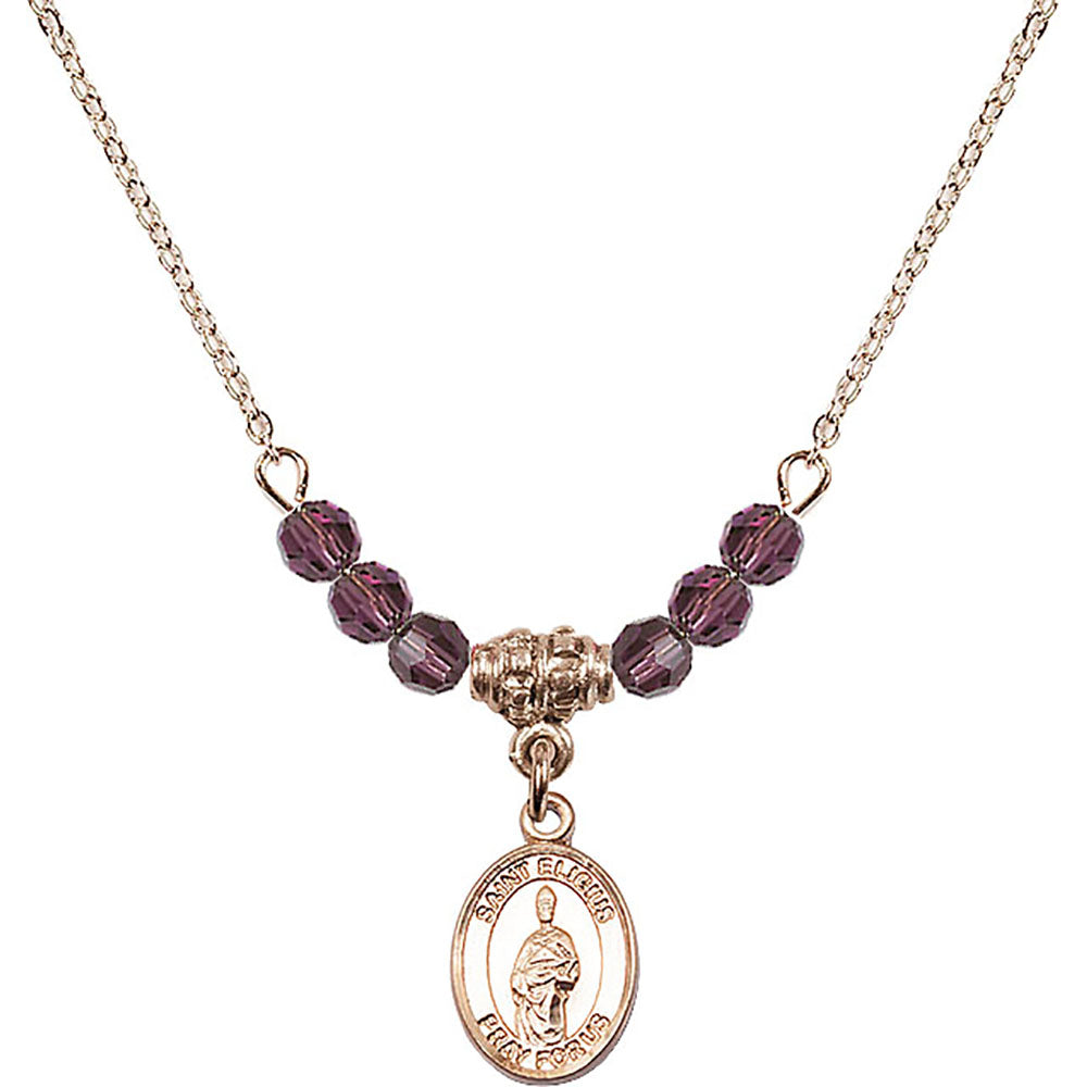 14kt Gold Filled Saint Eligius Birthstone Necklace with Amethyst Beads - 9402