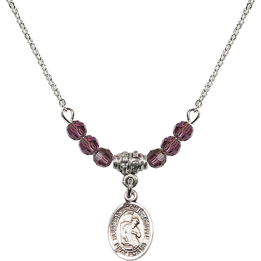 Sterling Silver Blessed Herman the Cripple Birthstone Necklace with Amethyst Beads - 9403