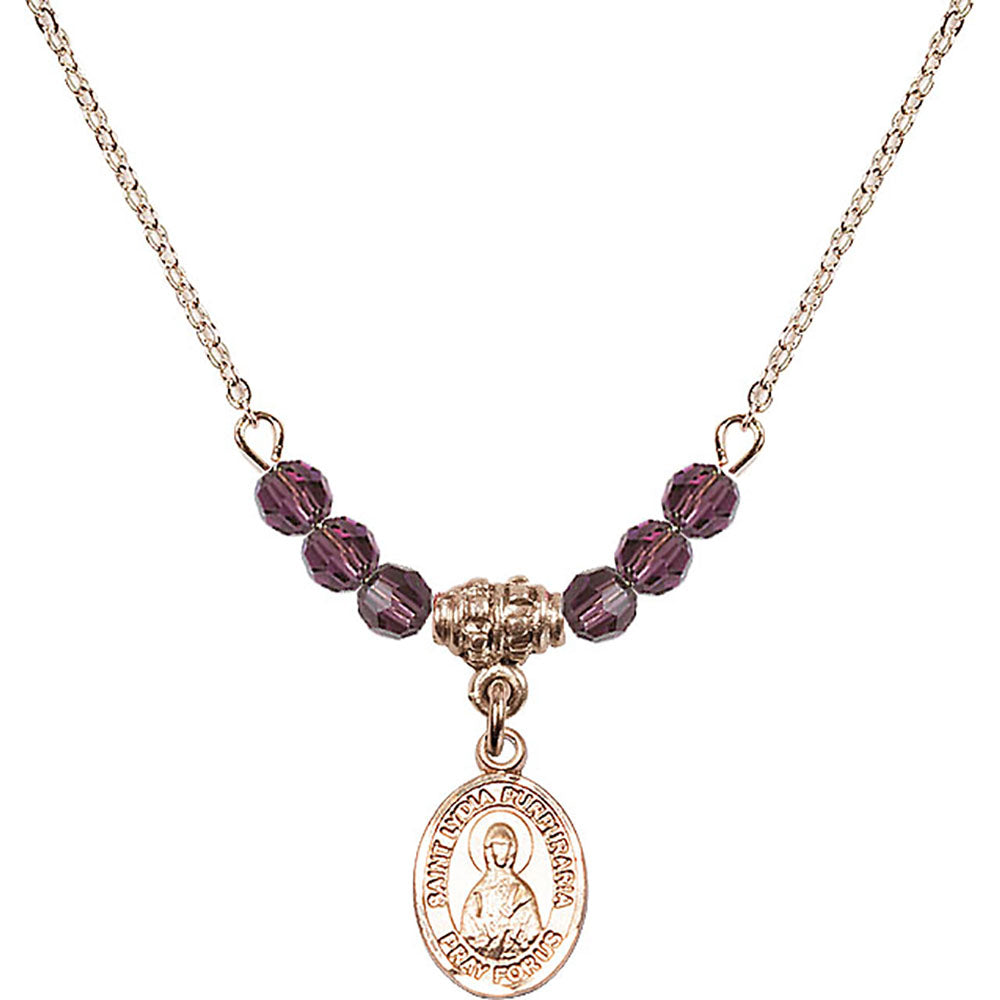 14kt Gold Filled Saint Lydia Purpuraria Birthstone Necklace with Amethyst Beads - 9411