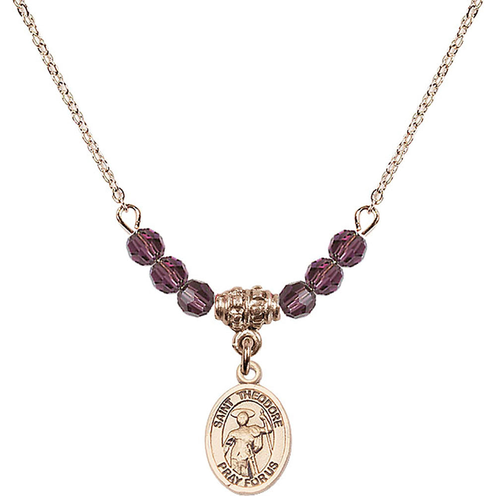 14kt Gold Filled Saint Theodore Stratelates Birthstone Necklace with Amethyst Beads - 9415
