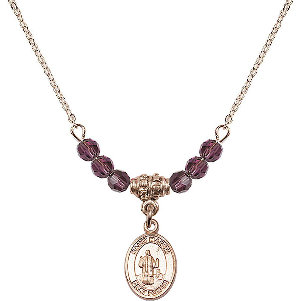 14kt Gold Filled Saint Maron Birthstone Necklace with Amethyst Beads - 9417