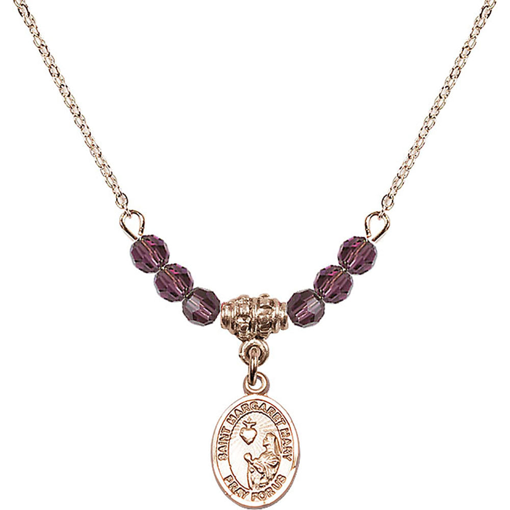 14kt Gold Filled Saint Margaret Mary Alacoque Birthstone Necklace with Amethyst Beads - 9420