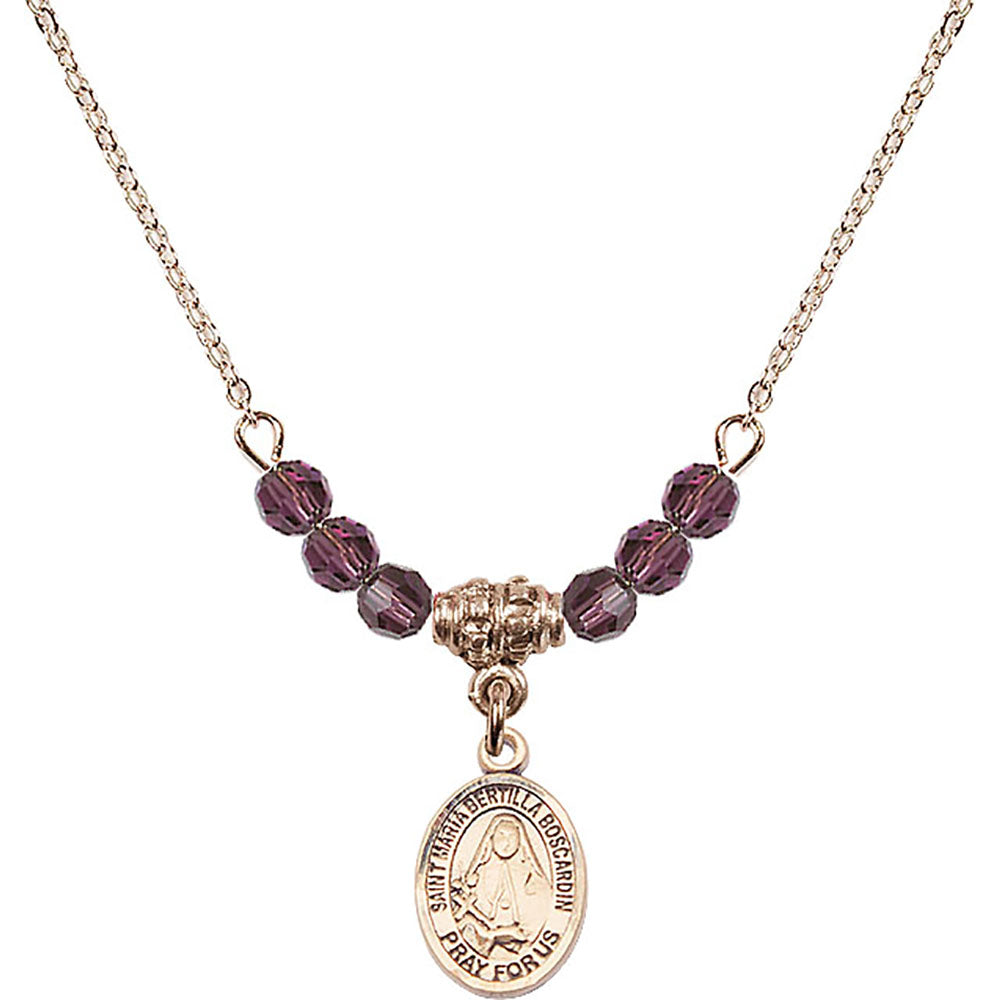 14kt Gold Filled Saint Maria Bertilla Boscardin Birthstone Necklace with Amethyst Beads - 9428