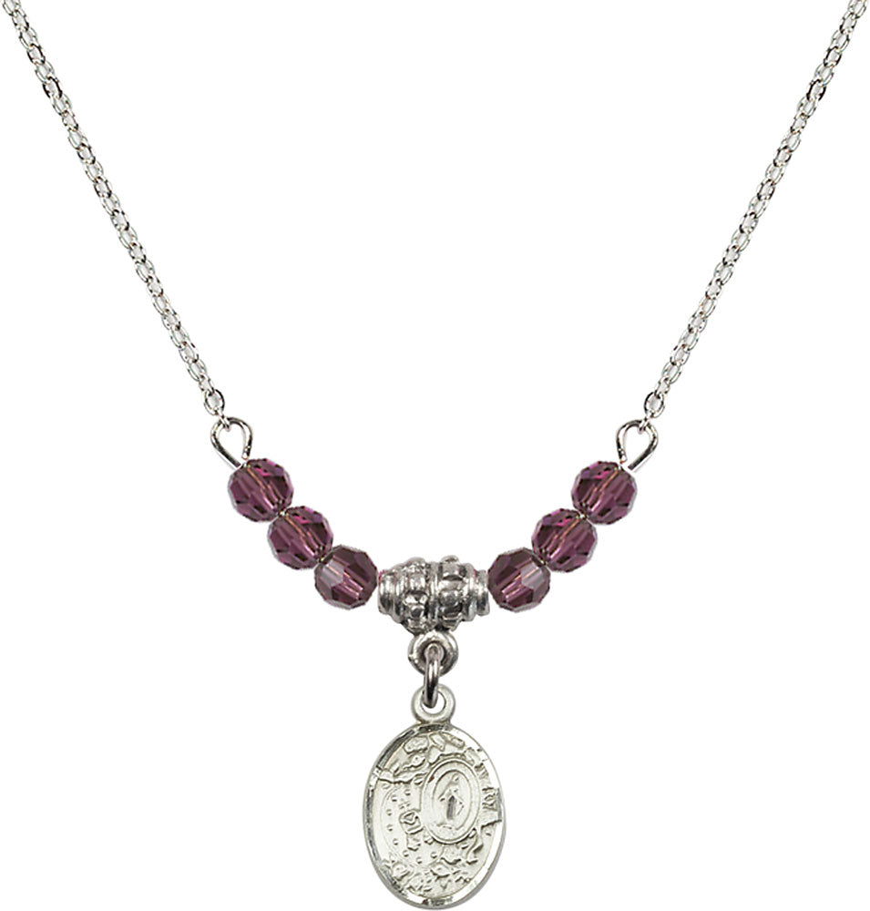 Sterling Silver Miraculous Birthstone Necklace with Amethyst Beads - 9682