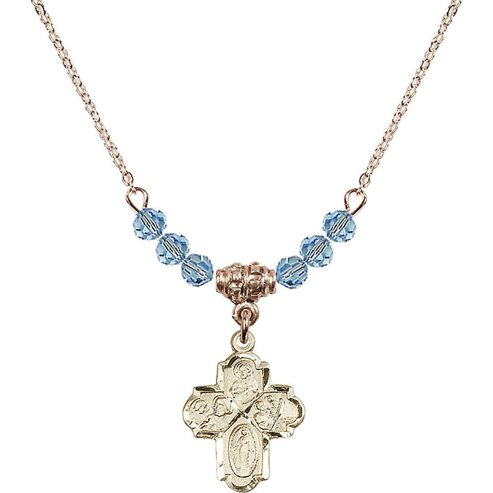 14kt Gold Filled 4-Way Birthstone Necklace with Aqua Beads - 0047