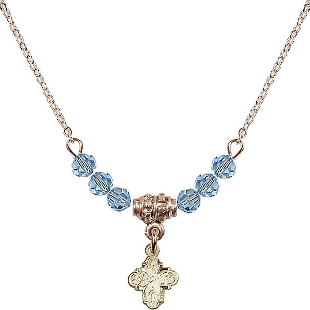 14kt Gold Filled 4-Way Birthstone Necklace with Aqua Beads - 0207