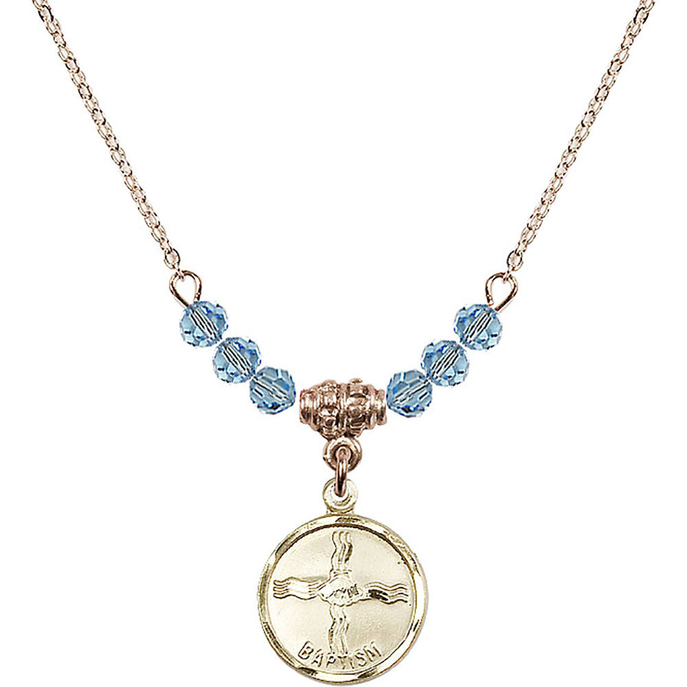 14kt Gold Filled Baptism Birthstone Necklace with Aqua Beads - 0601