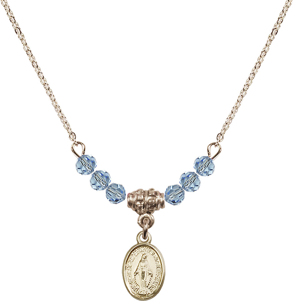 14kt Gold Filled Miraculous Birthstone Necklace with Aqua Beads - 0702