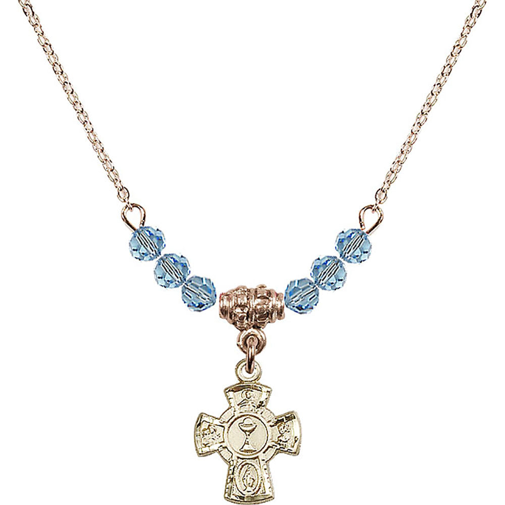 14kt Gold Filled 5-Way / Chalice Birthstone Necklace with Aqua Beads - 0845