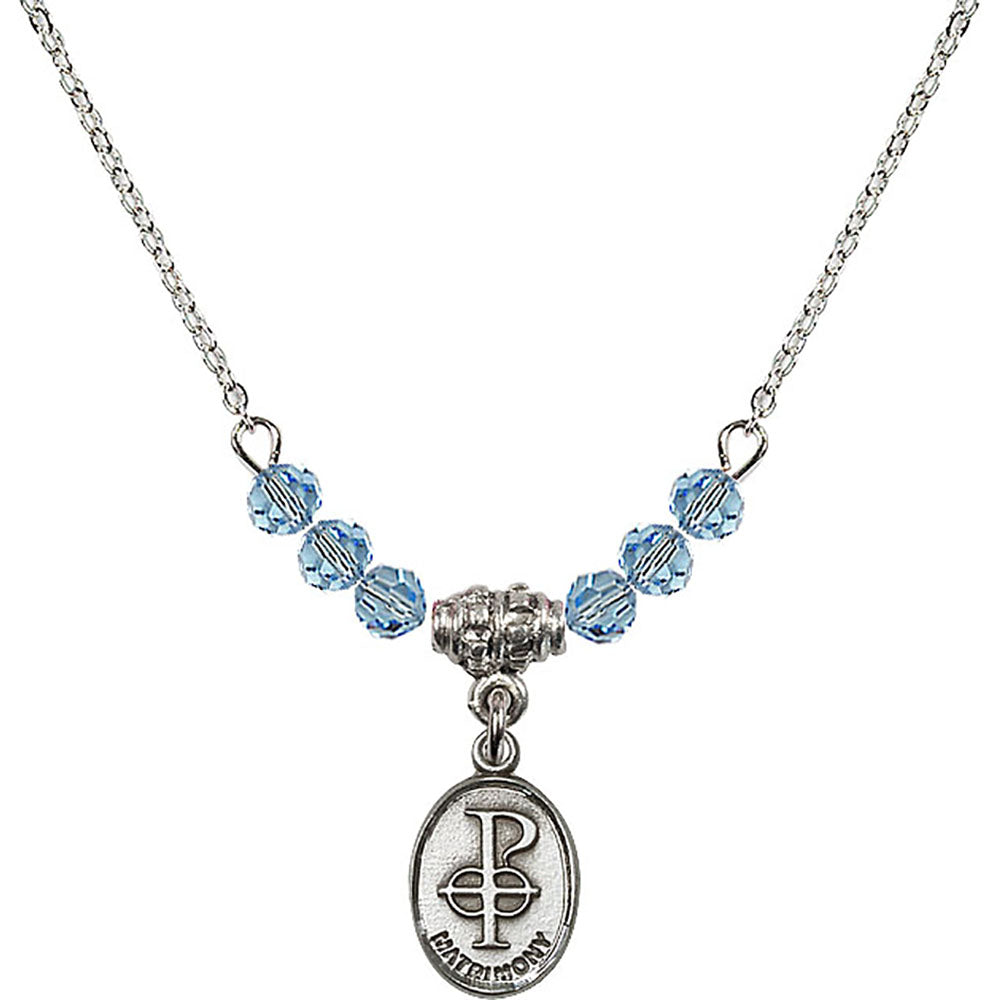 Sterling Silver Matrimony Birthstone Necklace with Aqua Beads - 0969