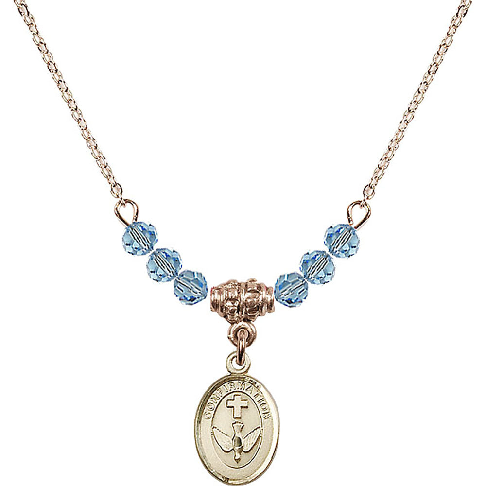 14kt Gold Filled Confirmation Birthstone Necklace with Aqua Beads - 0973