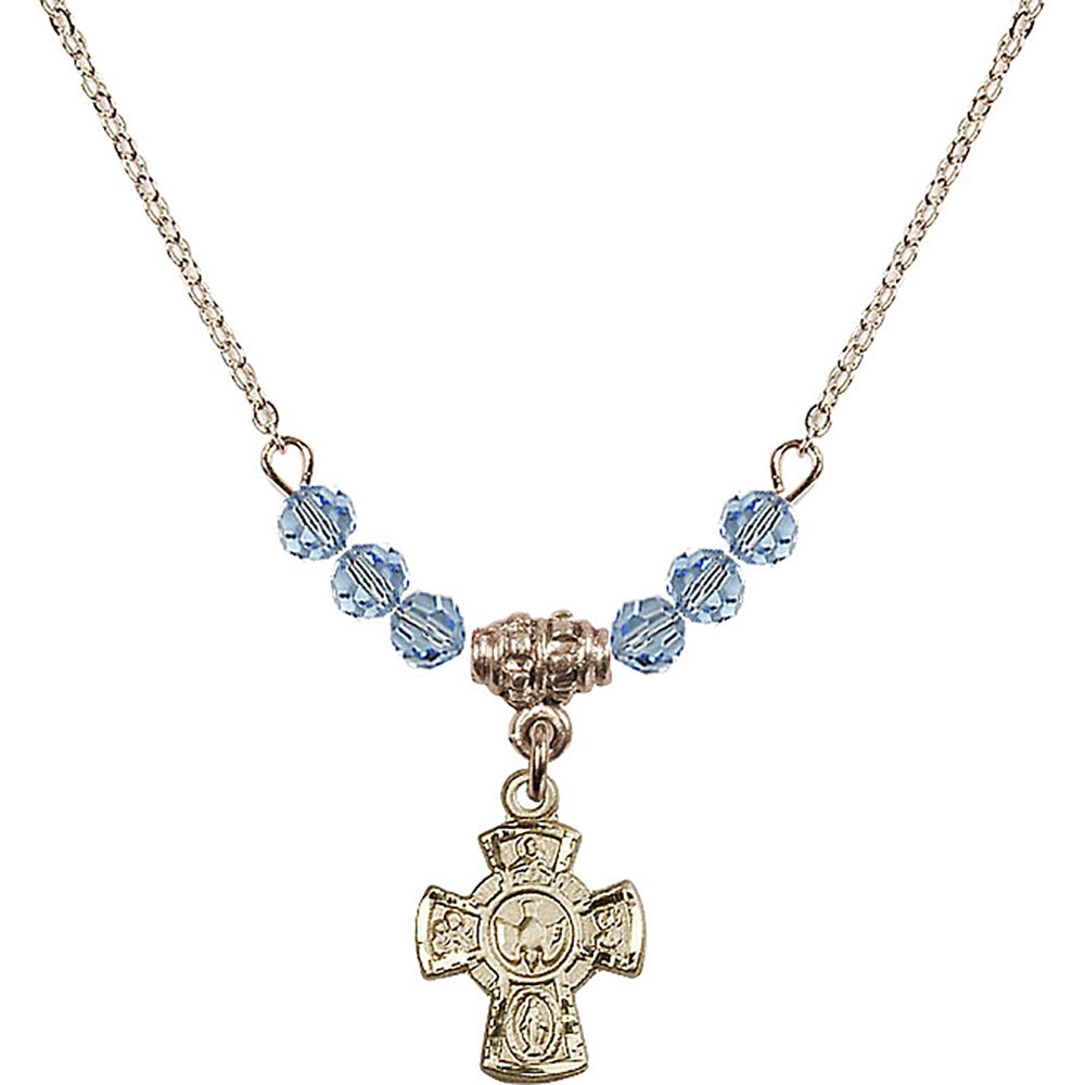 14kt Gold Filled 5-Way Birthstone Necklace with Aqua Beads - 3145