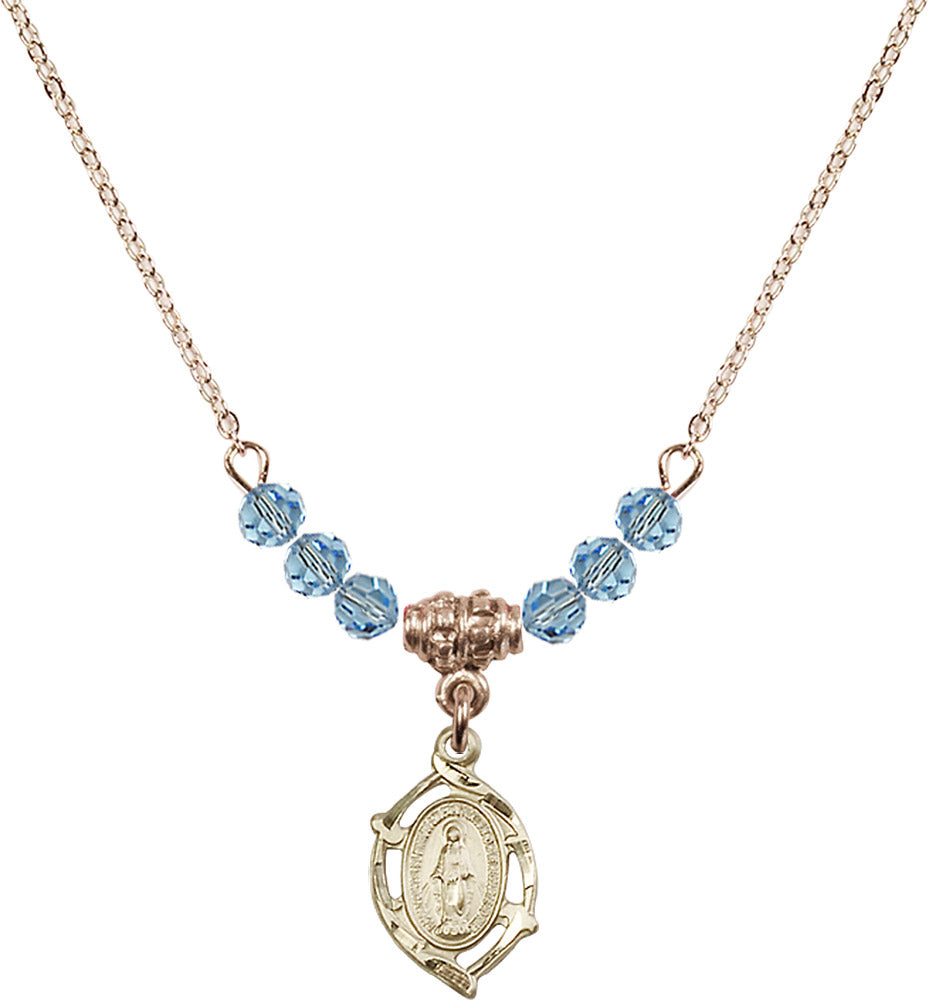 14kt Gold Filled Miraculous Birthstone Necklace with Aqua Beads - 4152