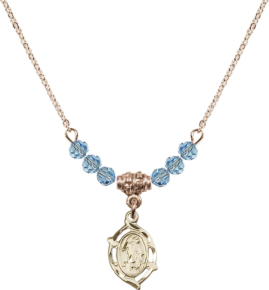 14kt Gold Filled Guardian Angel Birthstone Necklace with Aqua Beads - 4154