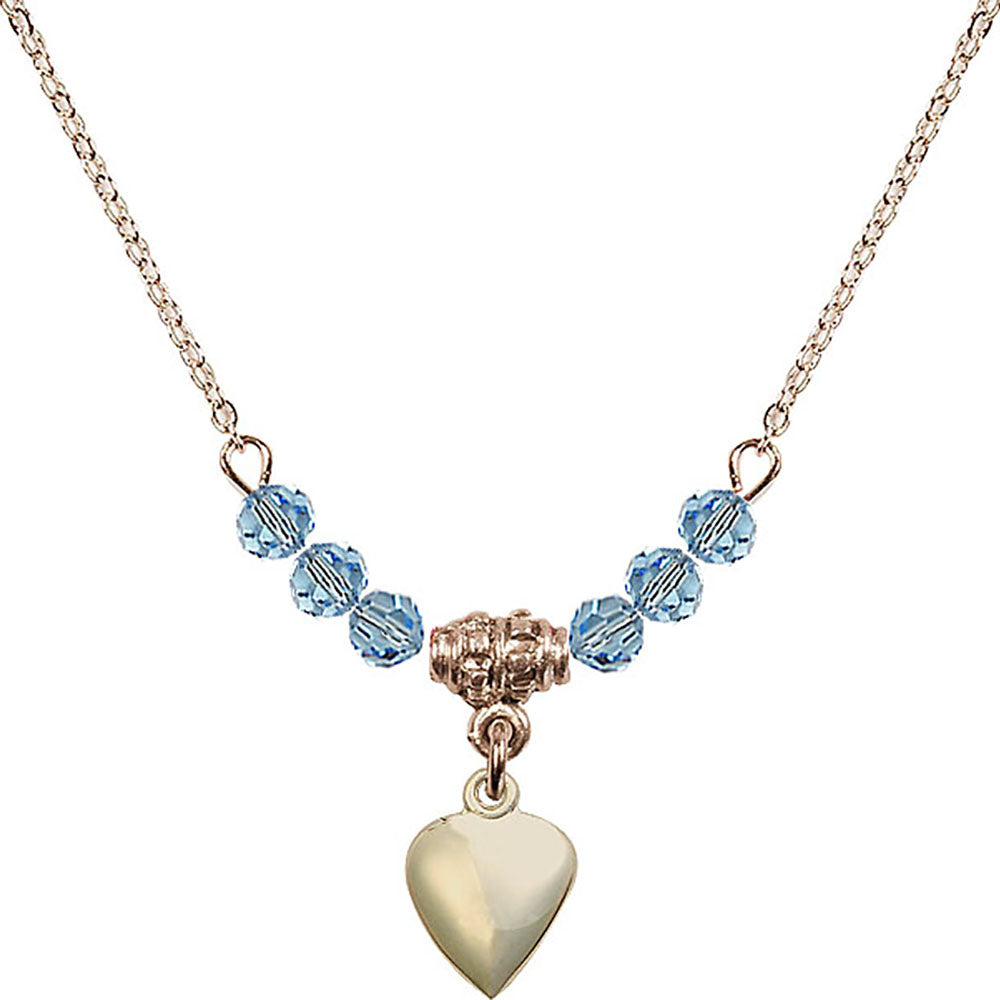 14kt Gold Filled Heart Birthstone Necklace with Aqua Beads - 4158