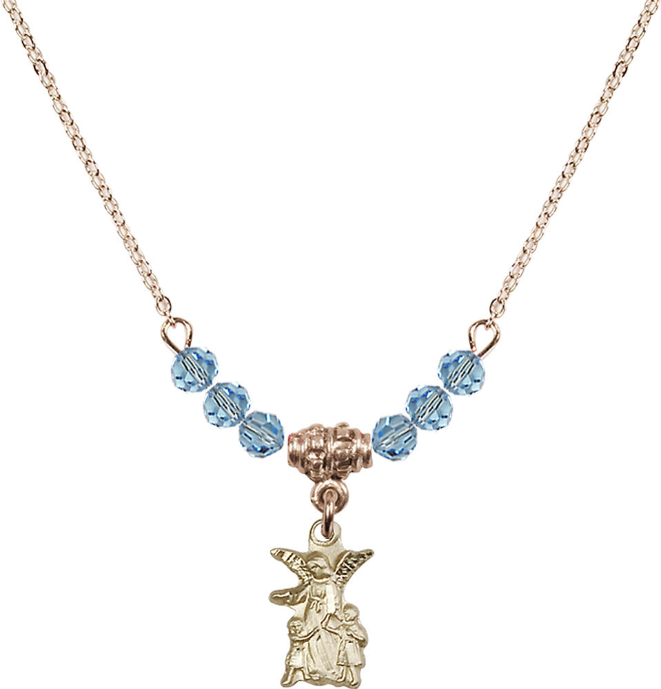 14kt Gold Filled Guardian Angel Birthstone Necklace with Aqua Beads - 4253