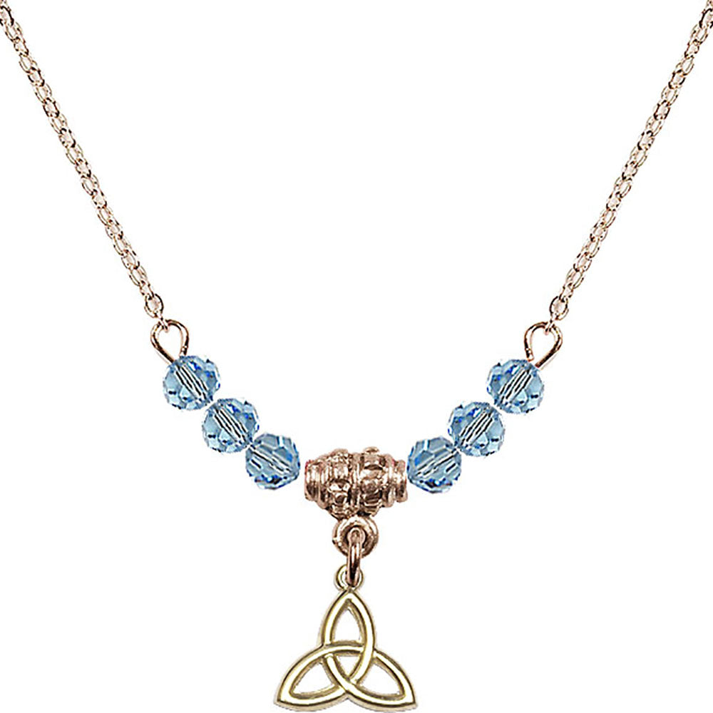 14kt Gold Filled Trinity Irish Knot Birthstone Necklace with Aqua Beads - 5100