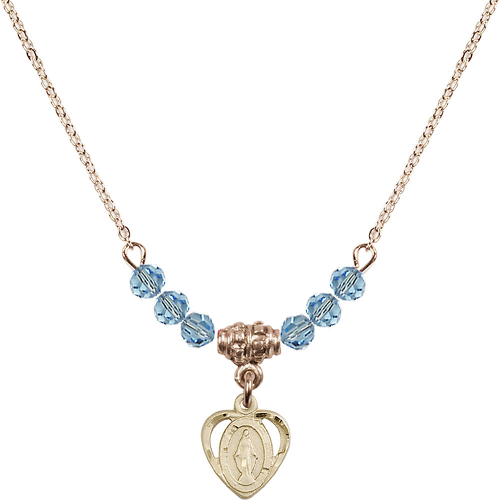 14kt Gold Filled Miraculous Birthstone Necklace with Aqua Beads - 5401
