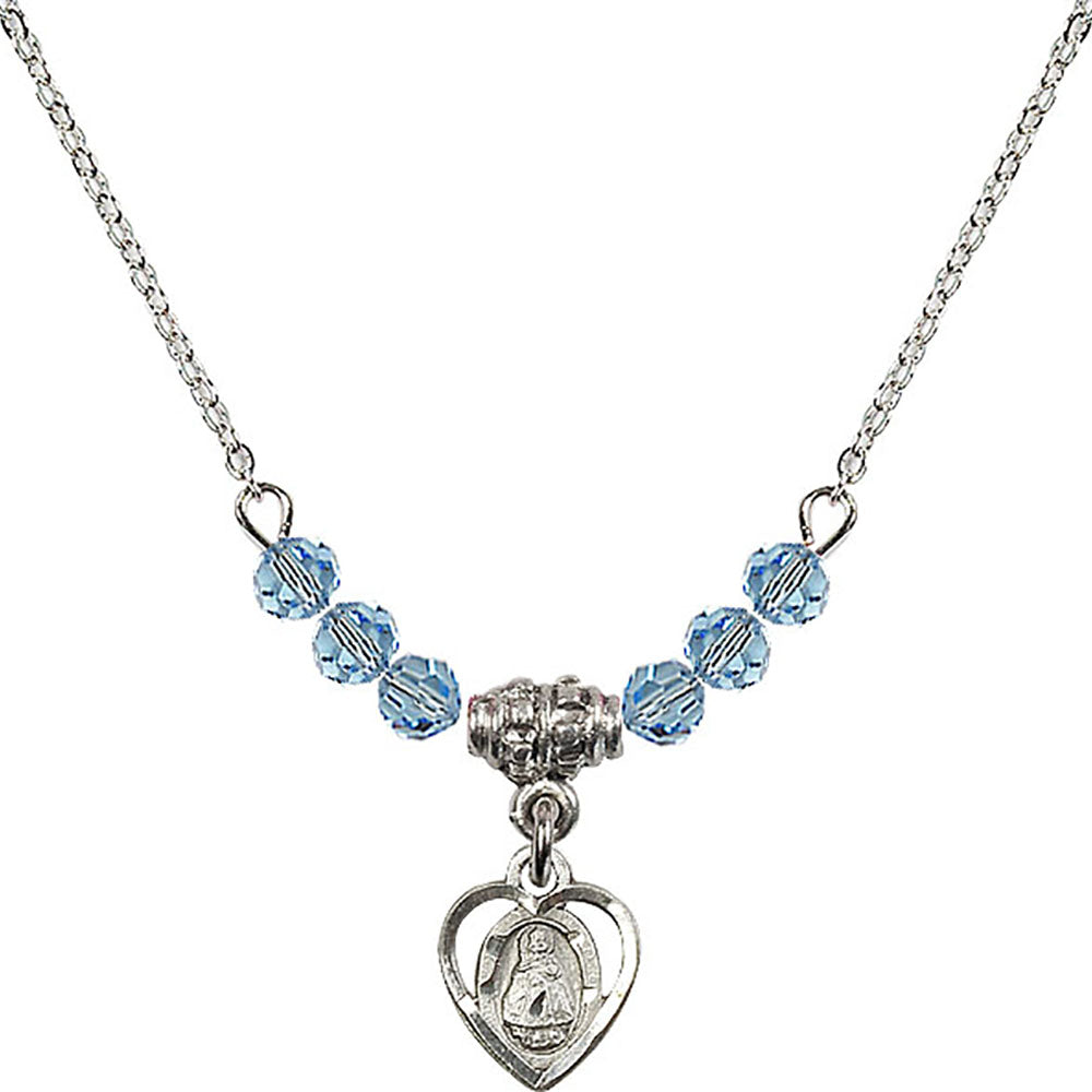 Sterling Silver Infant Birthstone Necklace with Aqua Beads - 5413