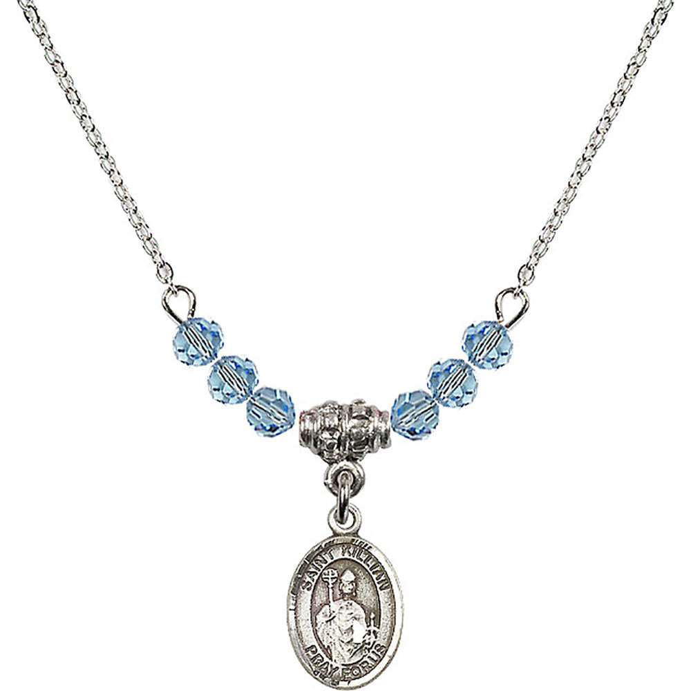 Sterling Silver Saint Kilian Birthstone Necklace with Aqua Beads - 9067