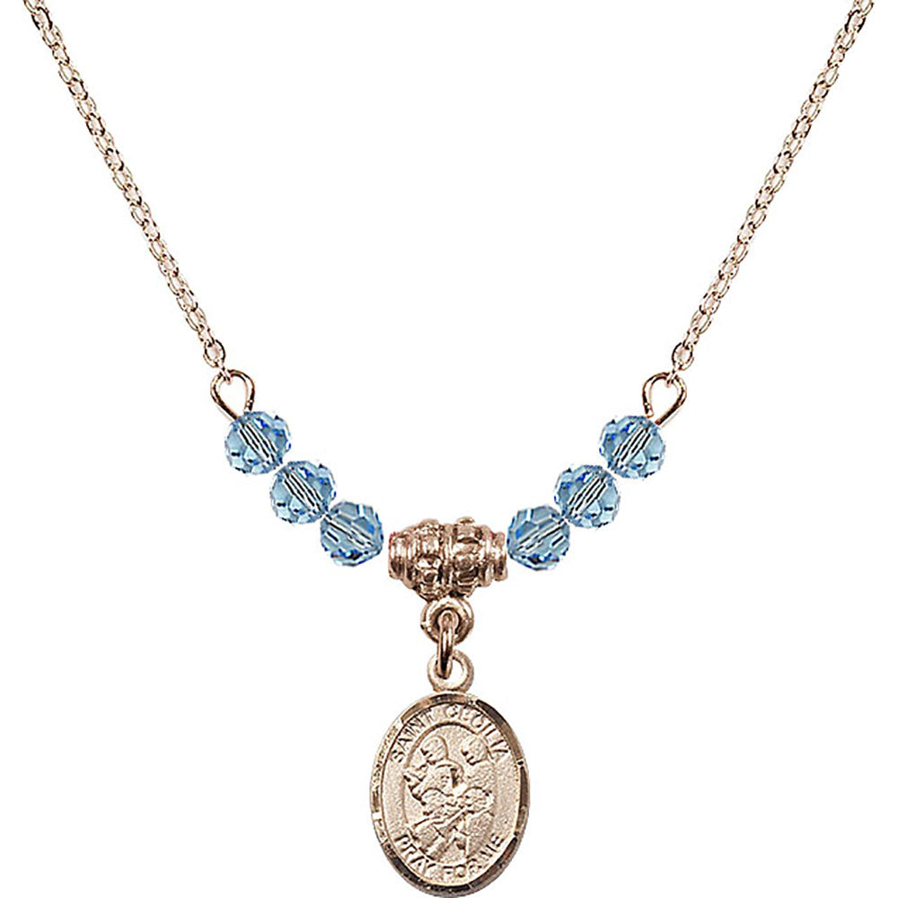 14kt Gold Filled Saint Cecilia / Marching Band Birthstone Necklace with Aqua Beads - 9179
