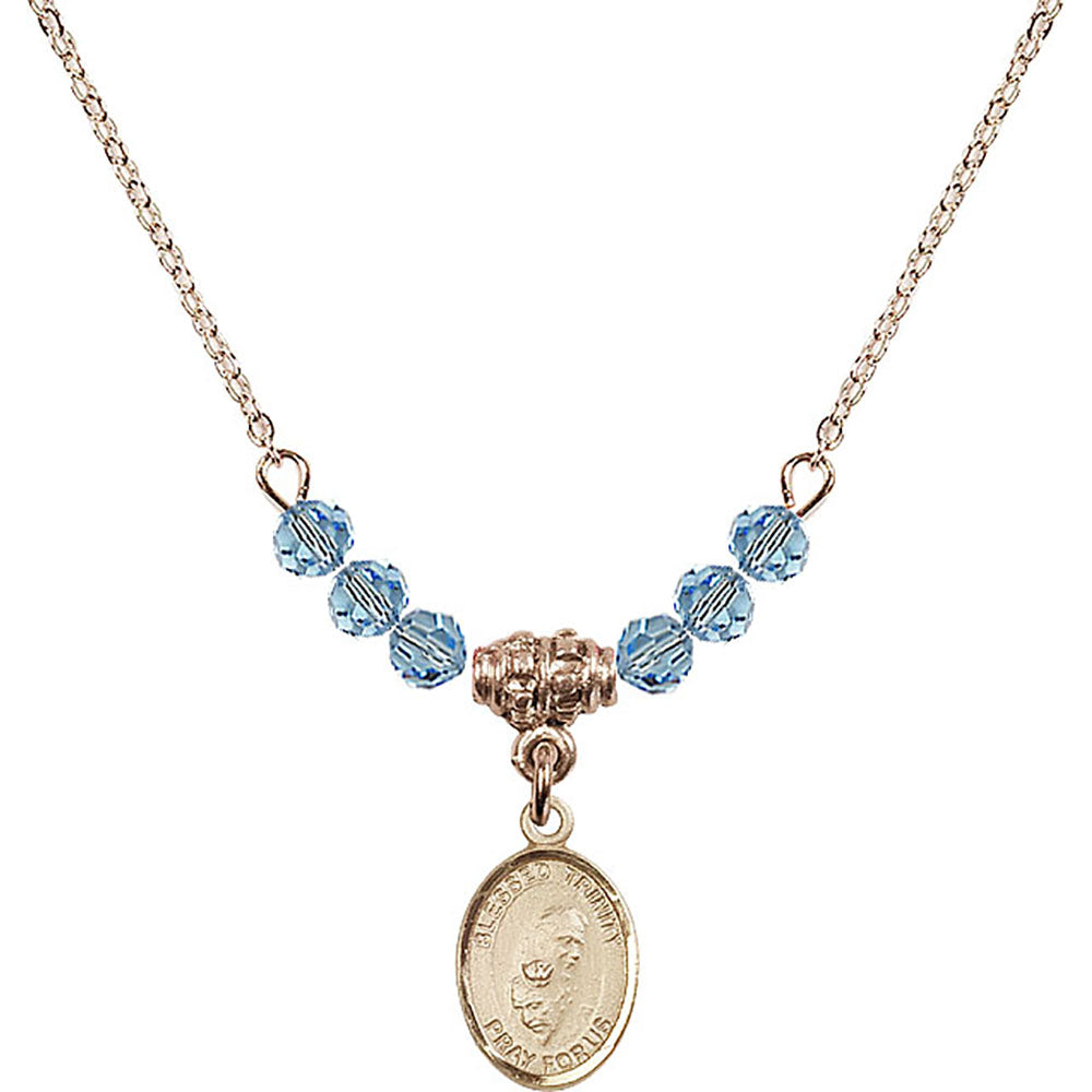 14kt Gold Filled Blessed Trinity Birthstone Necklace with Aqua Beads - 9249