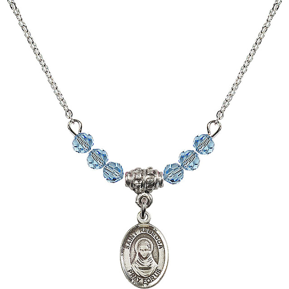 Sterling Silver Saint Rebecca Birthstone Necklace with Aqua Beads - 9252