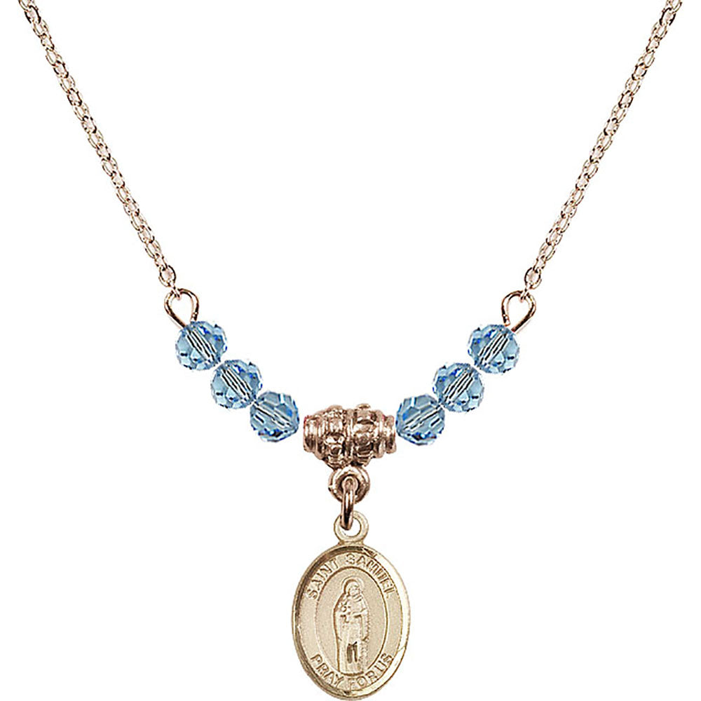 14kt Gold Filled Saint Samuel Birthstone Necklace with Aqua Beads - 9259