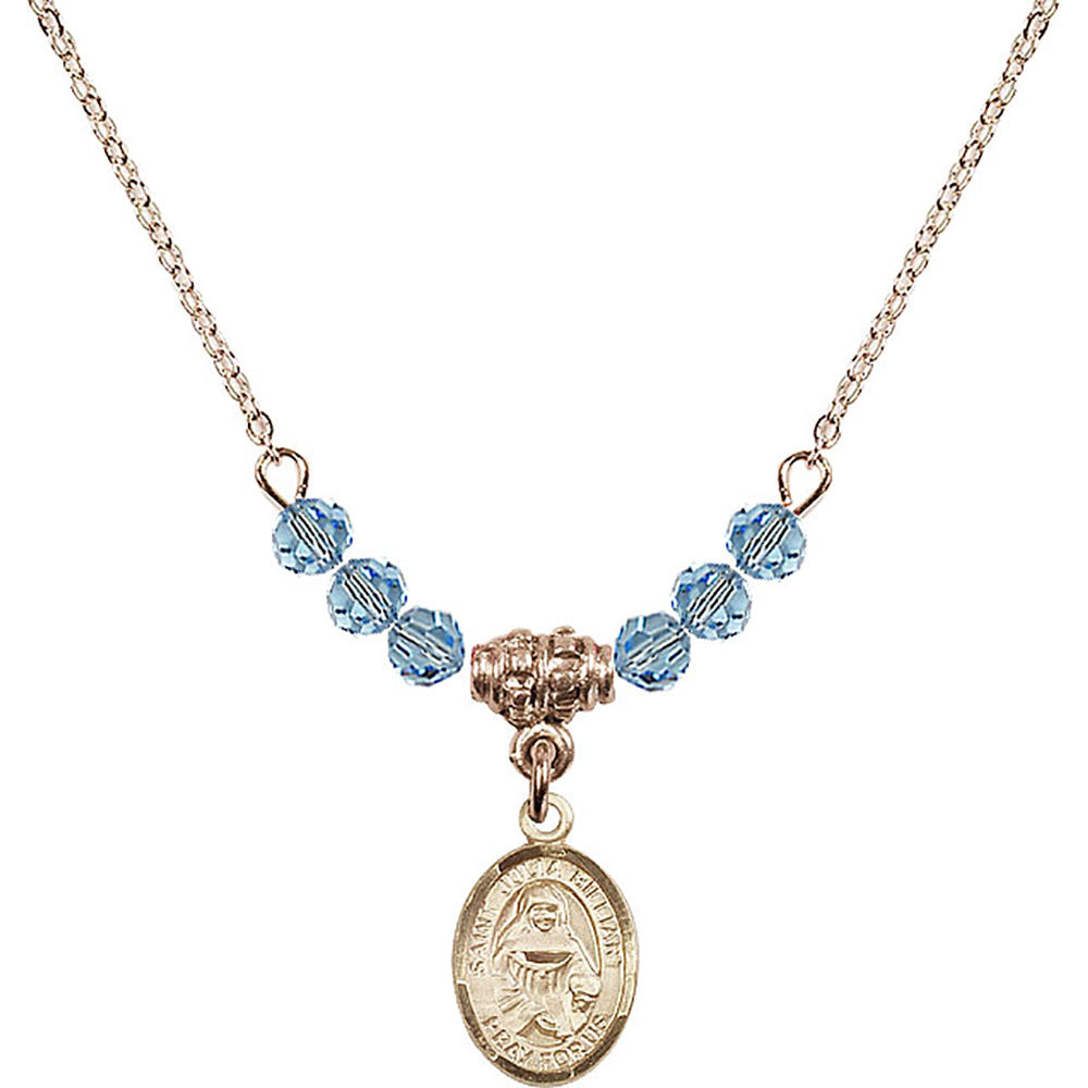 14kt Gold Filled Saint Julia Billiart Birthstone Necklace with Aqua Beads - 9267