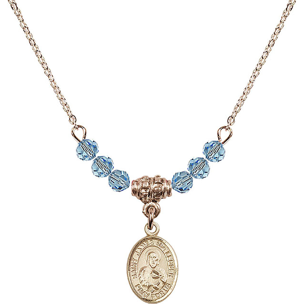 14kt Gold Filled Saint James the Lesser Birthstone Necklace with Aqua Beads - 9277