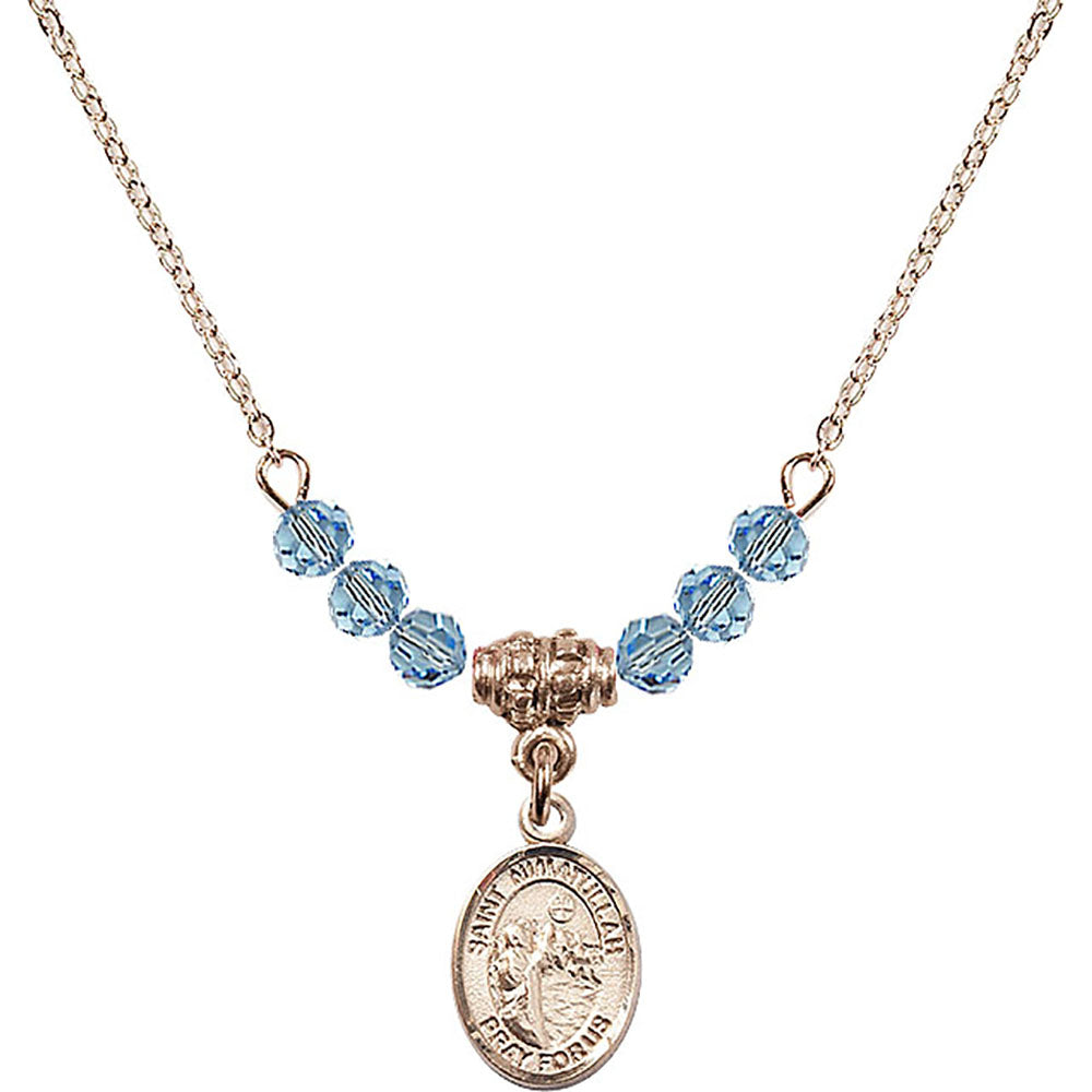 14kt Gold Filled Saint Nimatullah Birthstone Necklace with Aqua Beads - 9339