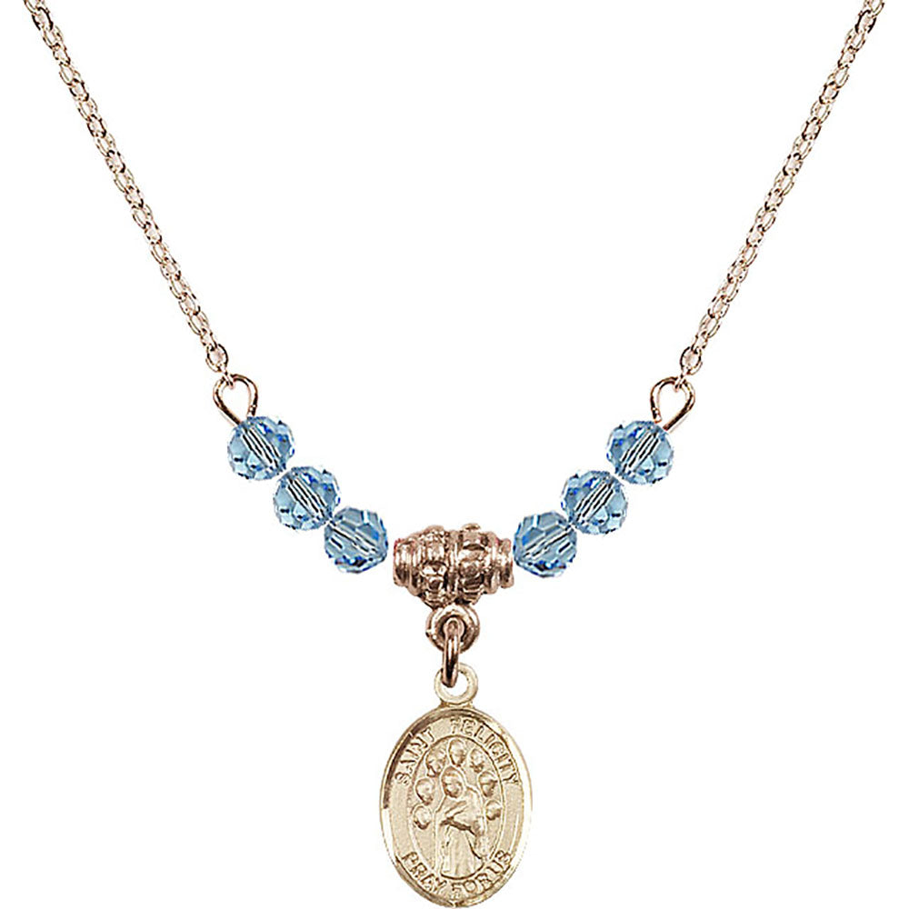 14kt Gold Filled Saint Felicity Birthstone Necklace with Aqua Beads - 9341