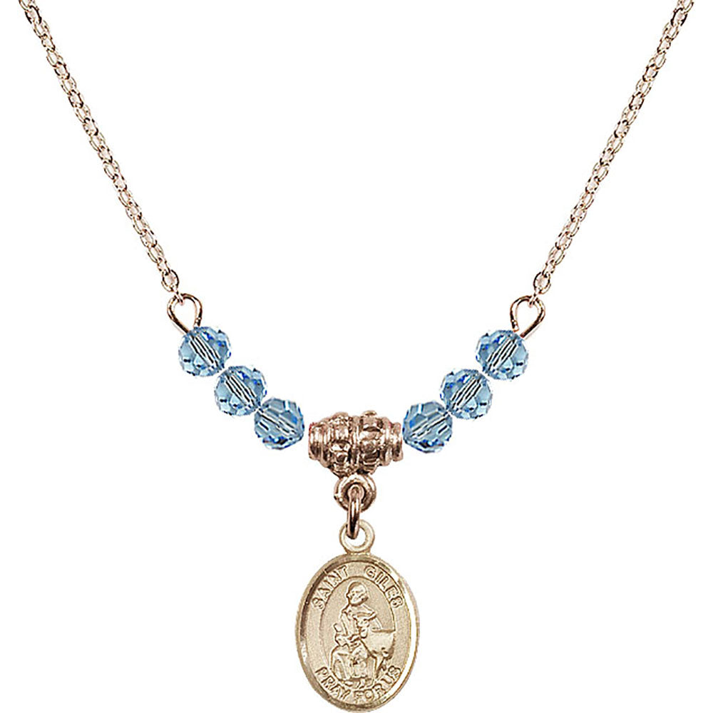 14kt Gold Filled Saint Giles Birthstone Necklace with Aqua Beads - 9349