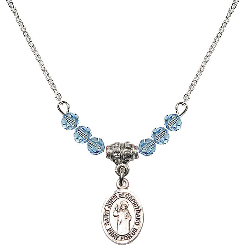 Sterling Silver Saint John of Capistrano Birthstone Necklace with Aqua Beads - 9350