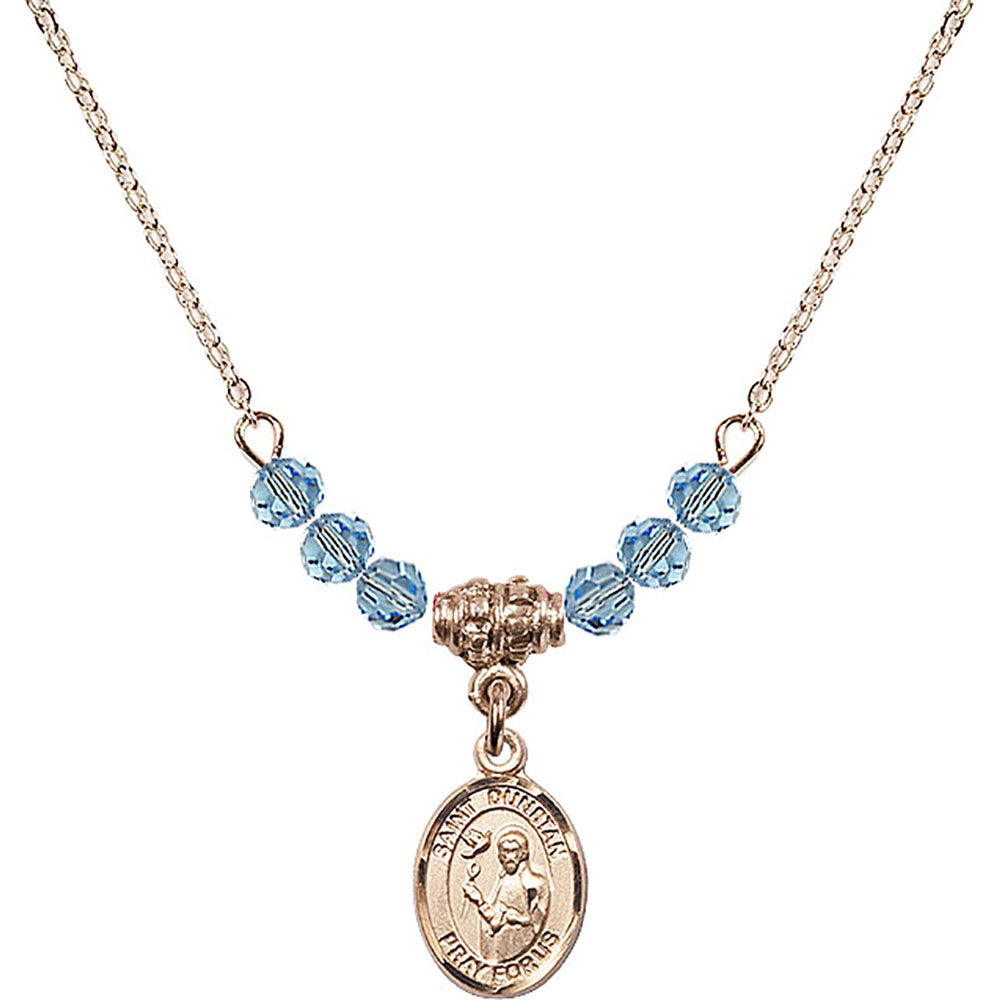 14kt Gold Filled Saint Dunstan Birthstone Necklace with Aqua Beads - 9355