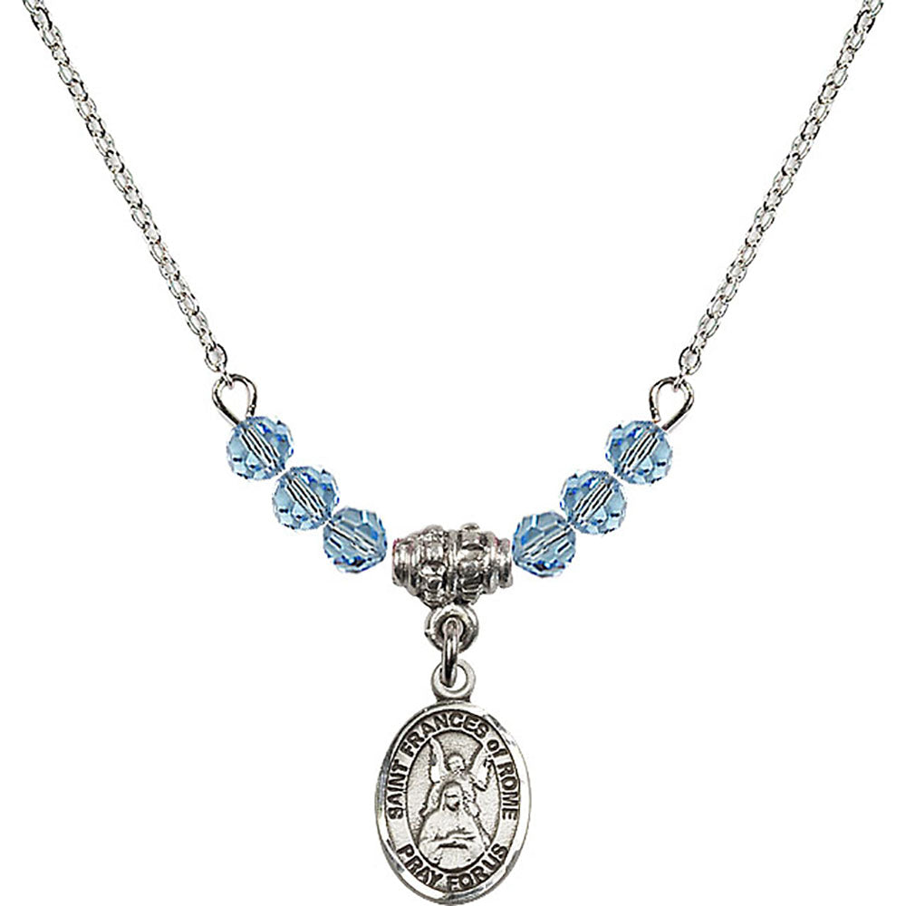 Sterling Silver Saint Frances of Rome Birthstone Necklace with Aqua Beads - 9365