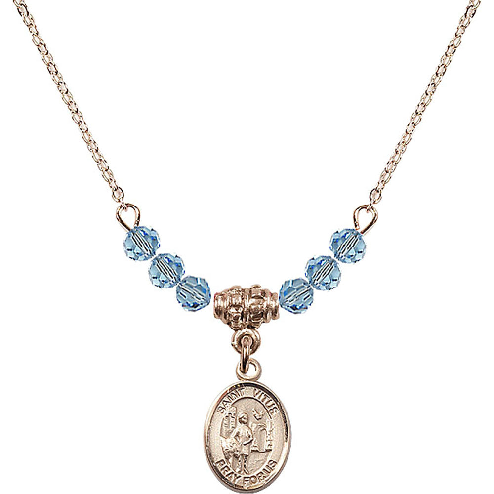 14kt Gold Filled Saint Vitus Birthstone Necklace with Aqua Beads - 9368