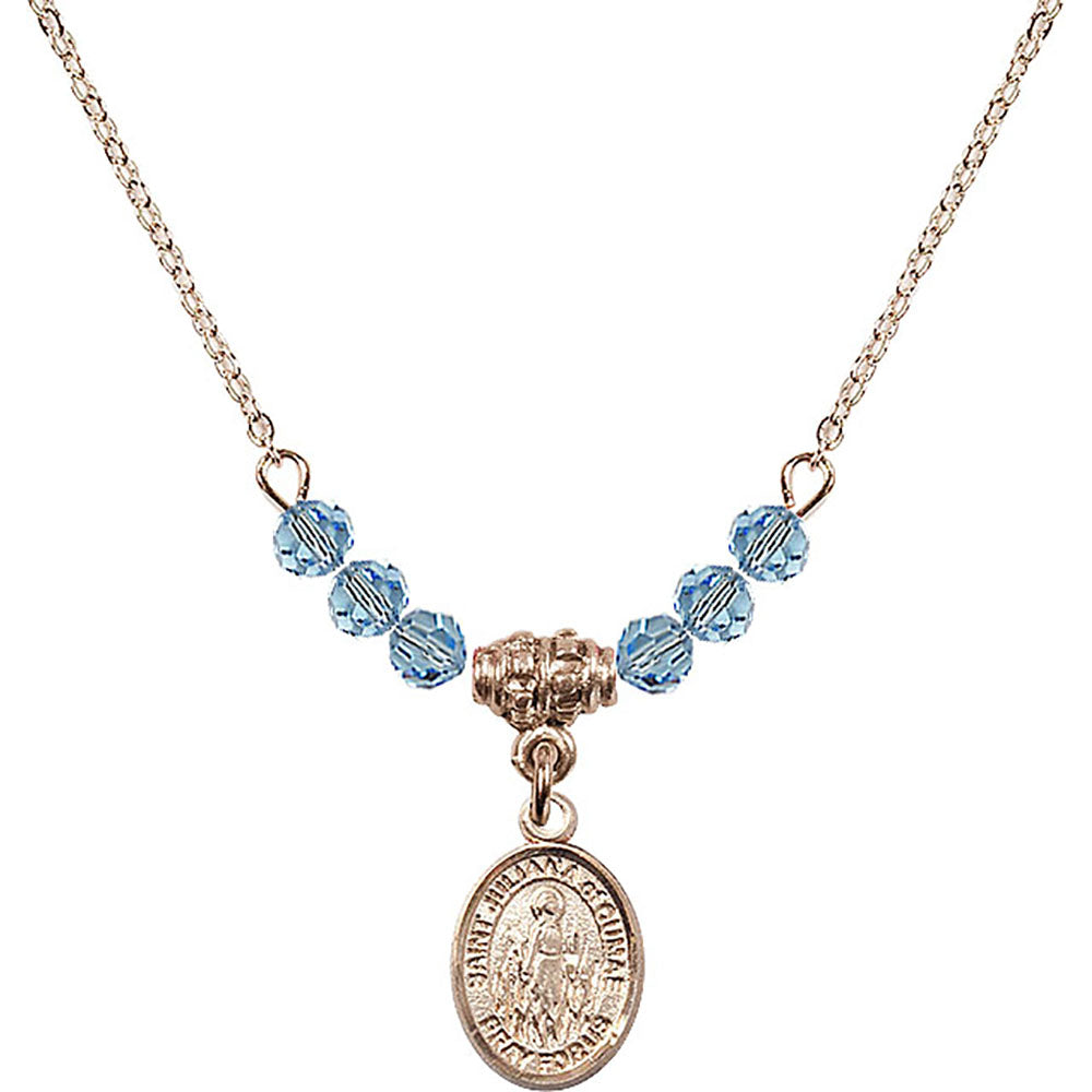 14kt Gold Filled Saint Juliana of Cumae Birthstone Necklace with Aqua Beads - 9372